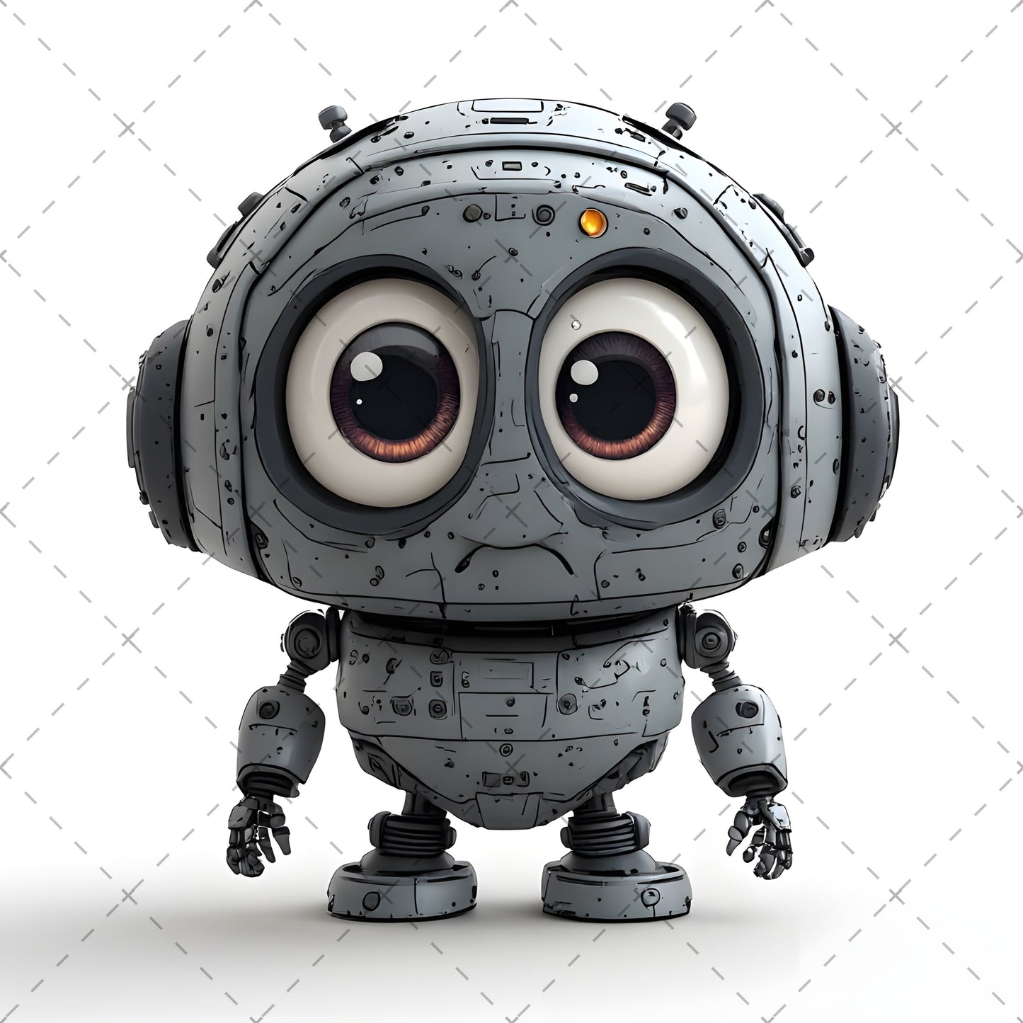 Cute Robot PNG Clipart, Big Eyed Cartoon Robots, Kids Decor Sublimation, T-Shirt Design, Commercial Use POD Bundle
