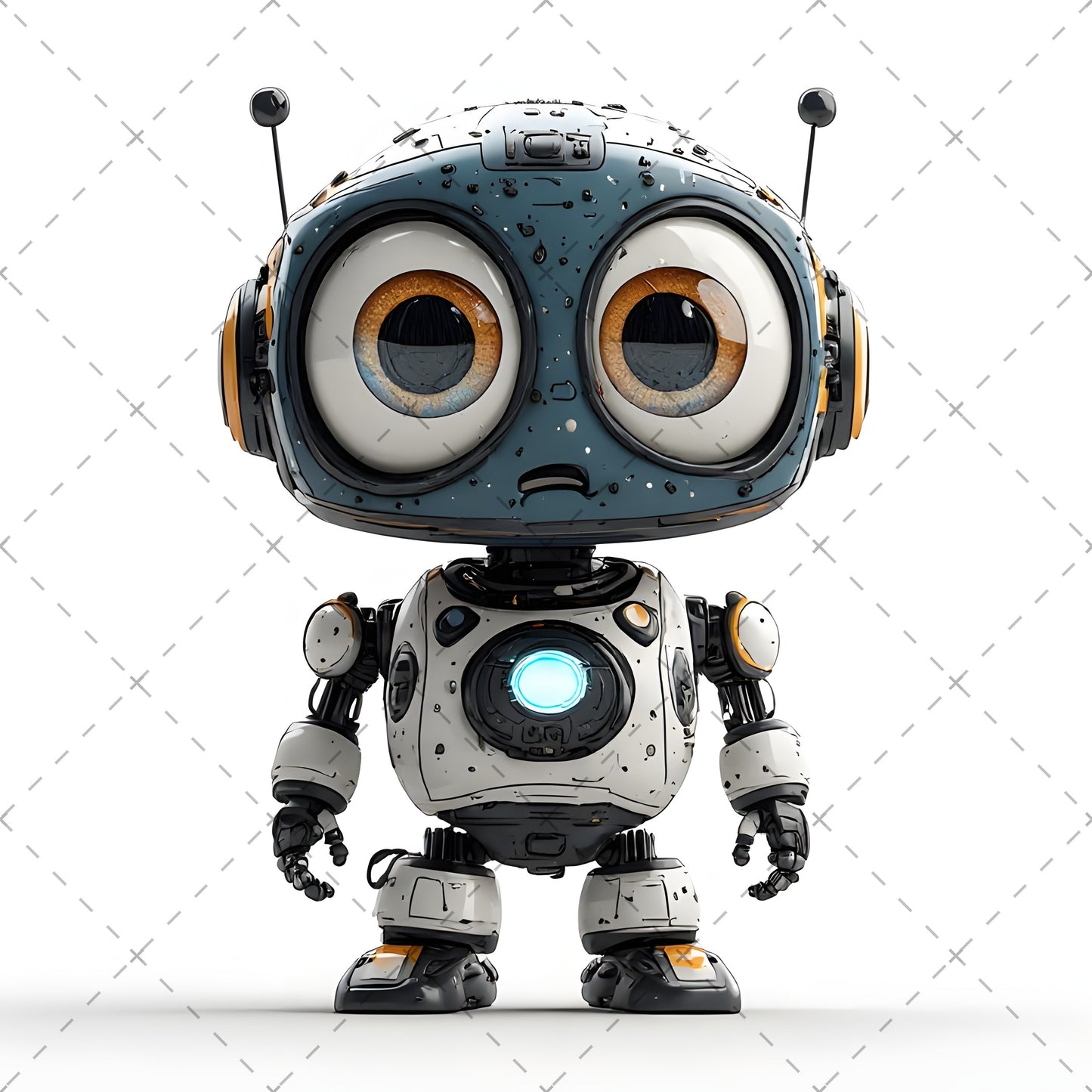 Cute Robot PNG Clipart, Big Eyed Cartoon Robots, Kids Decor Sublimation, T-Shirt Design, Commercial Use POD Bundle