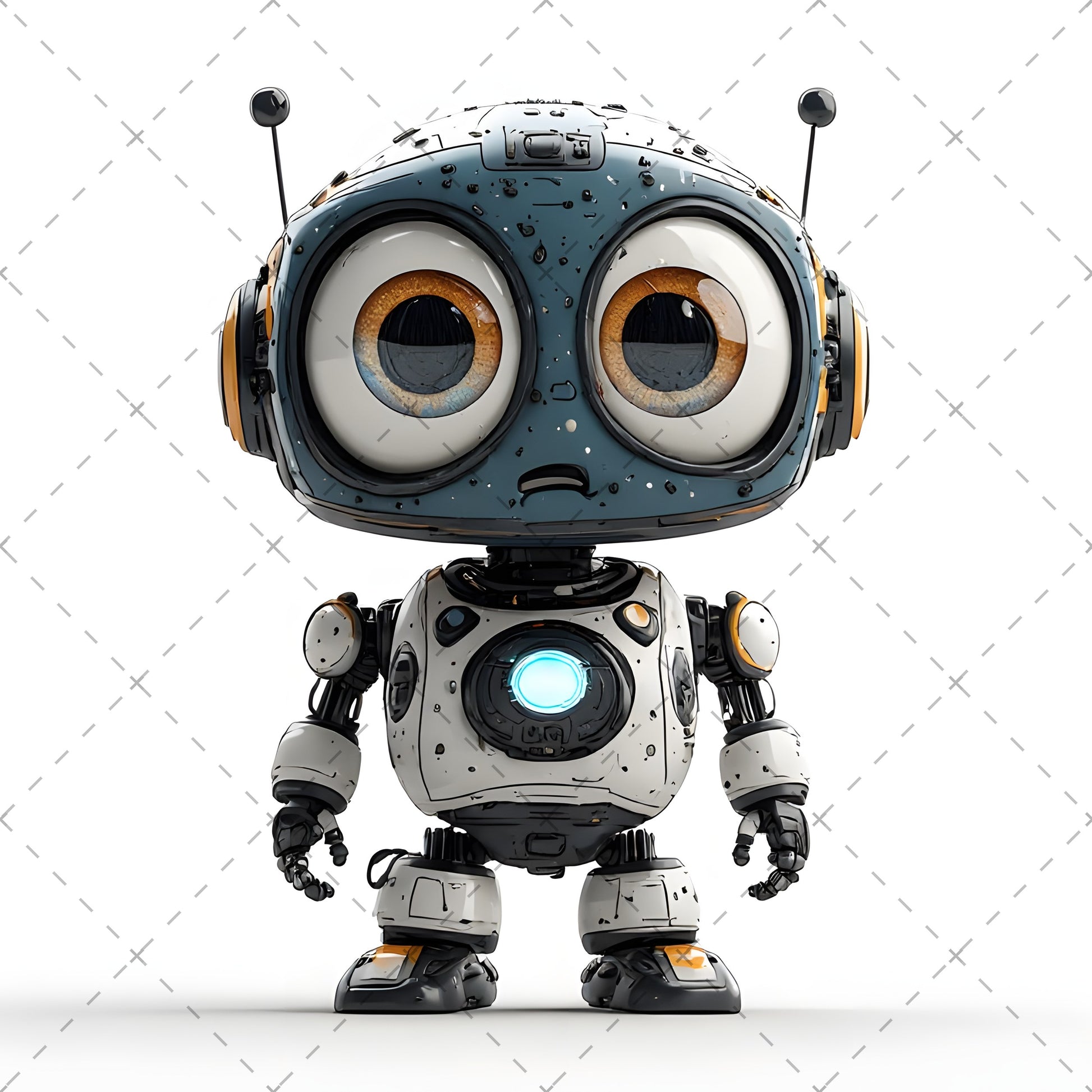 Cute Robot PNG Clipart, Big Eyed Cartoon Robots, Kids Decor Sublimation, T-Shirt Design, Commercial Use POD Bundle