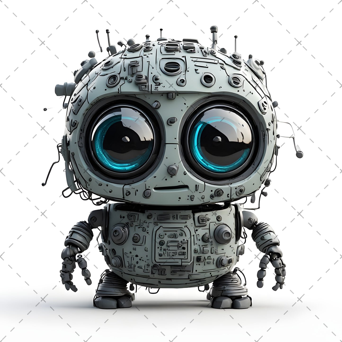 Cute Robot PNG Clipart, Big Eyed Cartoon Robots, Kids Decor Sublimation, T-Shirt Design, Commercial Use POD Bundle