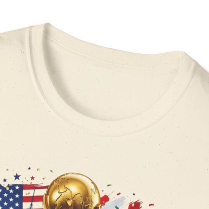 T-Shirt — World Cup 2026 Trophy Design with USA, Canada & Mexico Flags