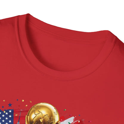 T-Shirt — World Cup 2026 Trophy Design with USA, Canada & Mexico Flags