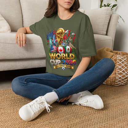 T-Shirt — World Cup 2026 Trophy Design with USA, Canada & Mexico Flags