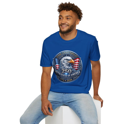 USA Eagle T-Shirt celebrating 250th anniversary, features patriotic eagle design for the United States bicentennial 1776–2026.