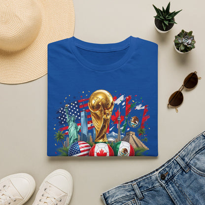 T-Shirt — World Cup 2026 Trophy Design with USA, Canada & Mexico Flags