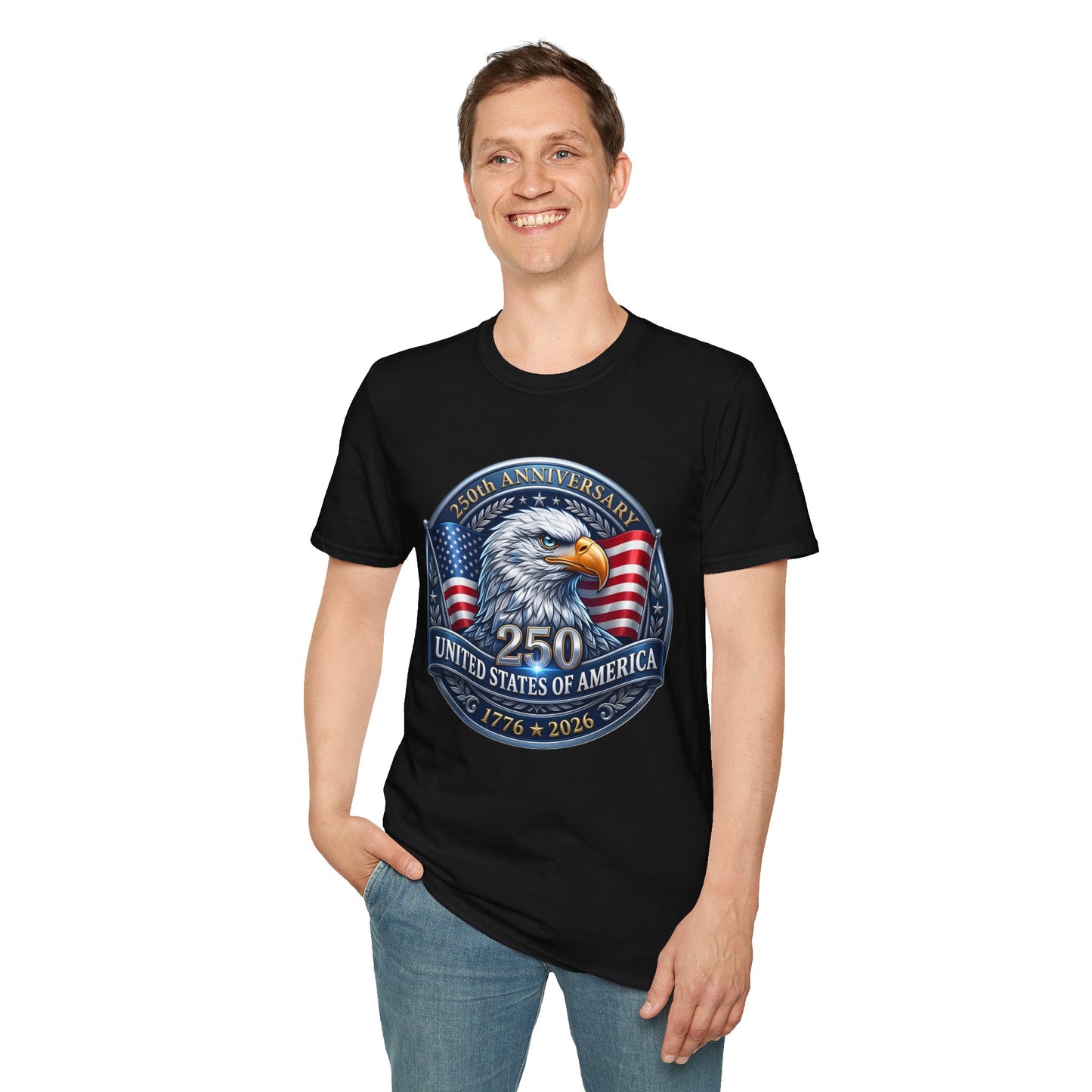 USA Eagle T-Shirt celebrating 250th anniversary, featuring patriotic eagle design for American Bicentennial 1776-2026.