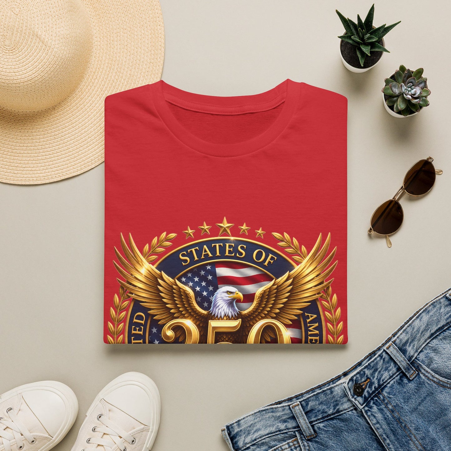 United States Eagle 250th Anniversary T-Shirt by Printify, patriotic design celebrating July 4th Independence Day.