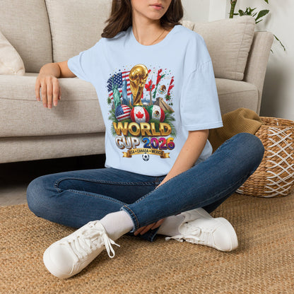 T-Shirt — World Cup 2026 Trophy Design with USA, Canada & Mexico Flags