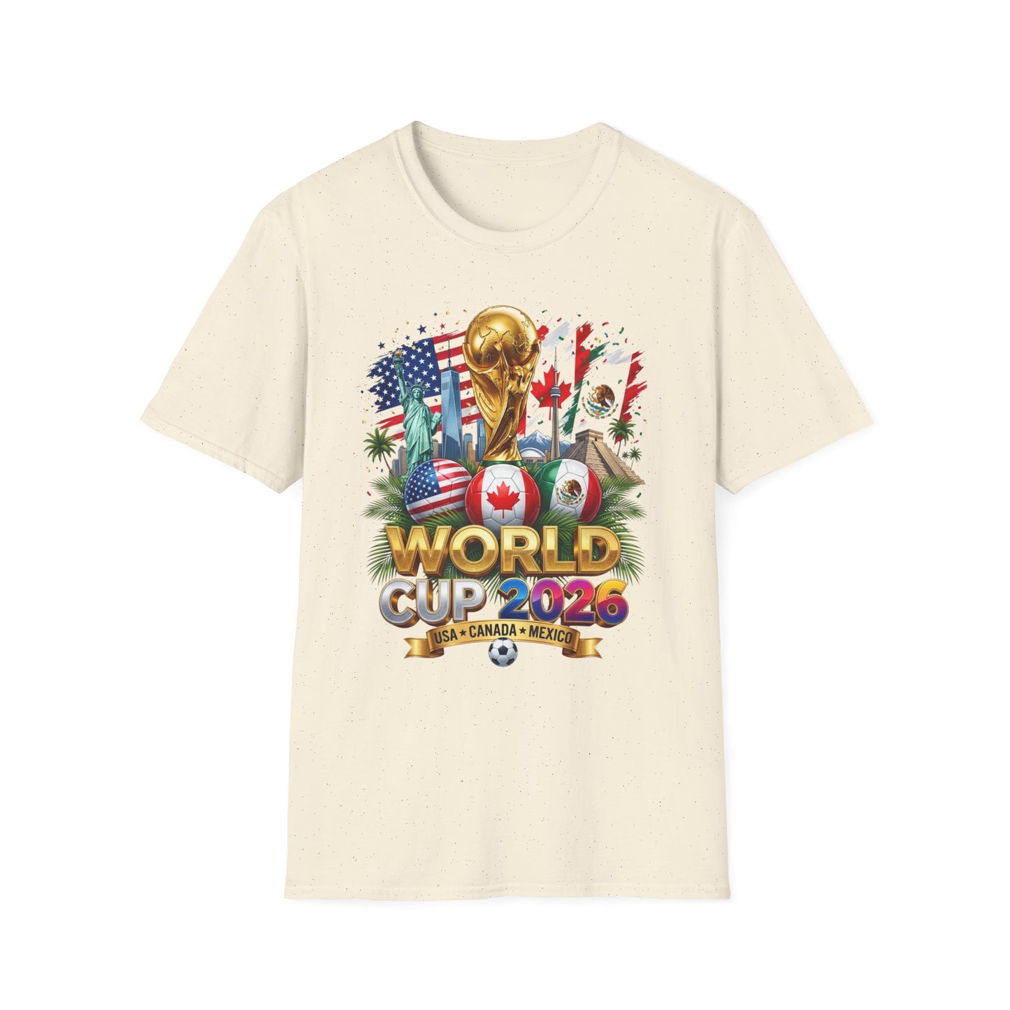 T-Shirt — World Cup 2026 Trophy Design with USA, Canada & Mexico Flags