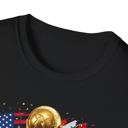 T-Shirt — World Cup 2026 Trophy Design with USA, Canada & Mexico Flags