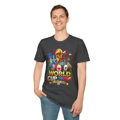 T-Shirt — World Cup 2026 Trophy Design with USA, Canada & Mexico Flags