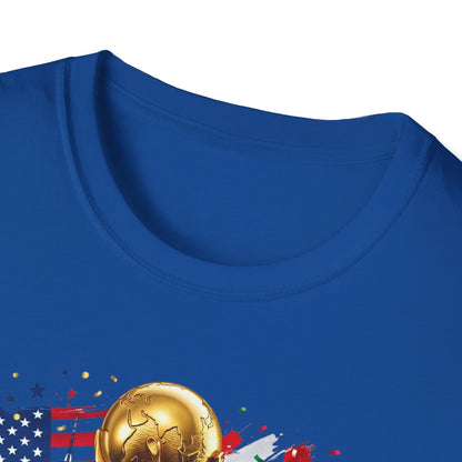 T-Shirt — World Cup 2026 Trophy Design with USA, Canada & Mexico Flags