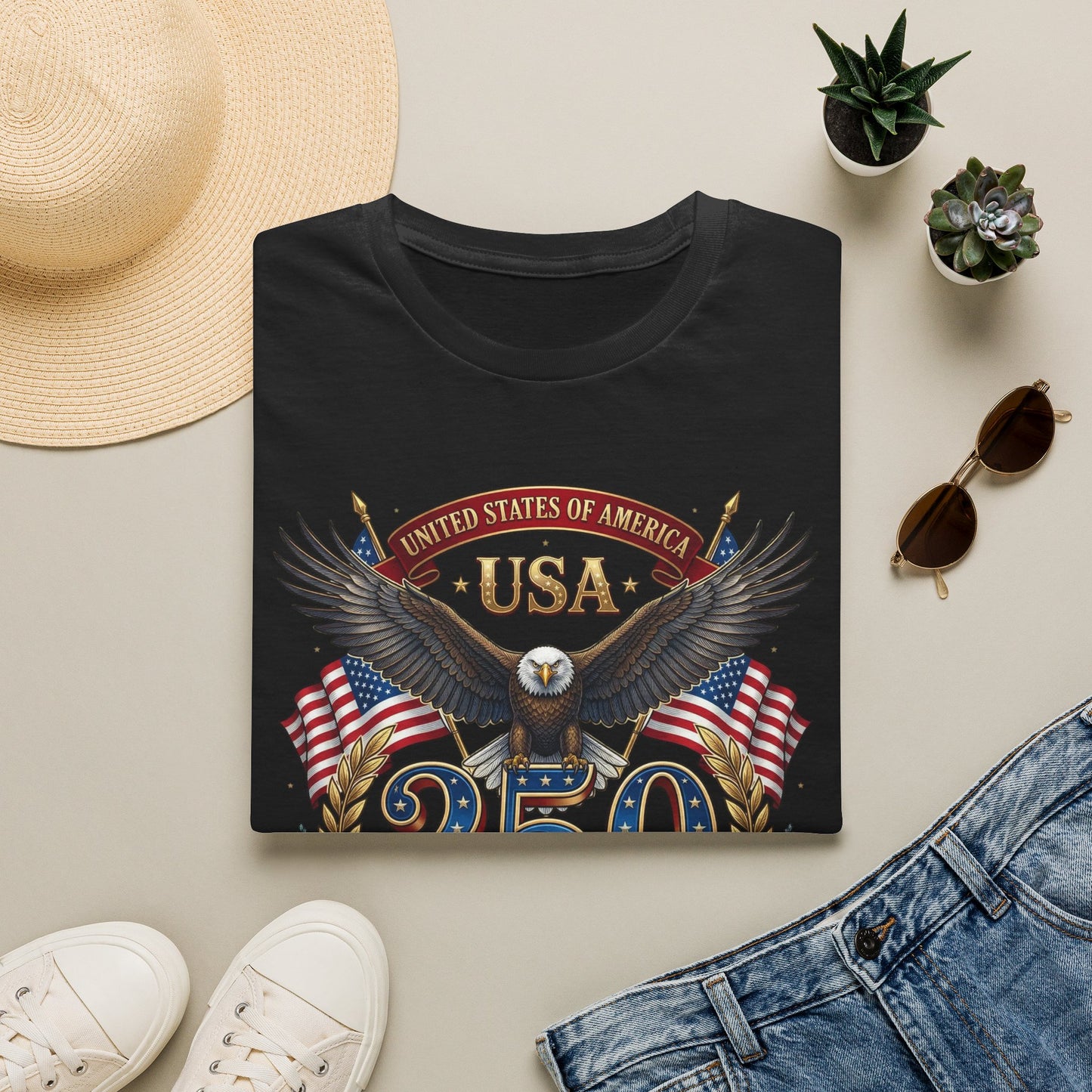 USA Eagle 250 Anniversary T-Shirt — Patriotic American Flag Tee 4 of July USA