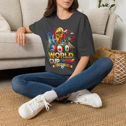 T-Shirt — World Cup 2026 Trophy Design with USA, Canada & Mexico Flags