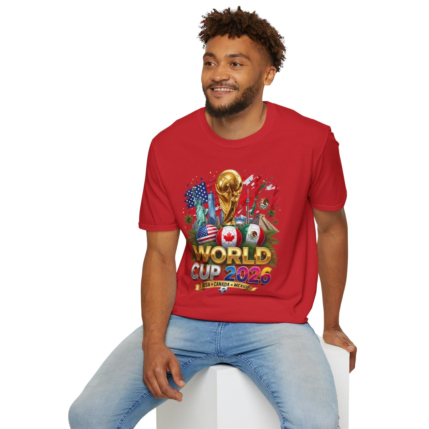 T-Shirt — World Cup 2026 Trophy Design with USA, Canada & Mexico Flags