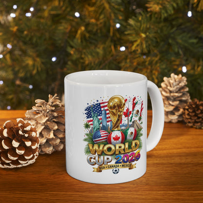 World Cup 2026 Ceramic Mug - Colorful Floral Sugar Coffee Cup 11oz USA Mexico Canada Soccer