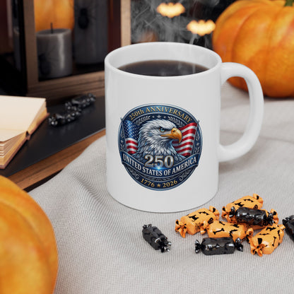 Patriotic Eagle Ceramic Mug — American Flag Emblem Coffee Cup 11oz