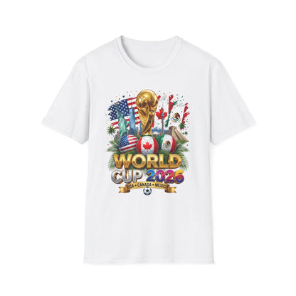 T-Shirt — World Cup 2026 Trophy Design with USA, Canada & Mexico Flags