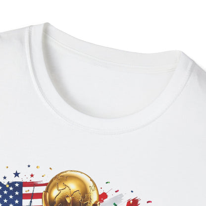 T-Shirt — World Cup 2026 Trophy Design with USA, Canada & Mexico Flags