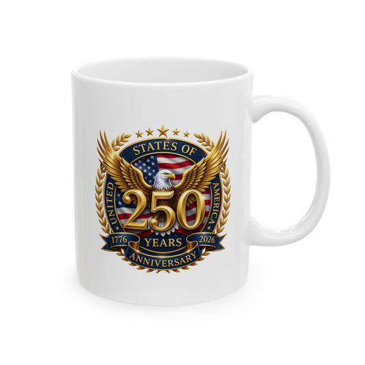 250 Anniversary USA Eagle Emblem Ceramic Mug – Patriotic Military Coffee Cup 11oz Independence Day USA