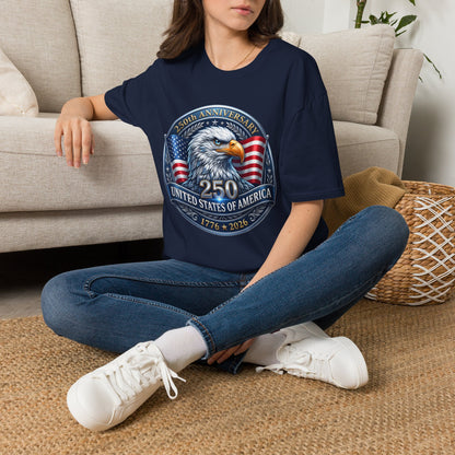 USA Eagle 250th Anniversary T-Shirt with American flag and eagle graphic celebrating U.S. Bicentennial 1776-2026.