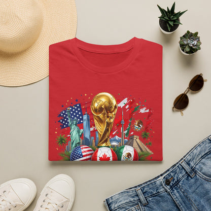T-Shirt — World Cup 2026 Trophy Design with USA, Canada & Mexico Flags