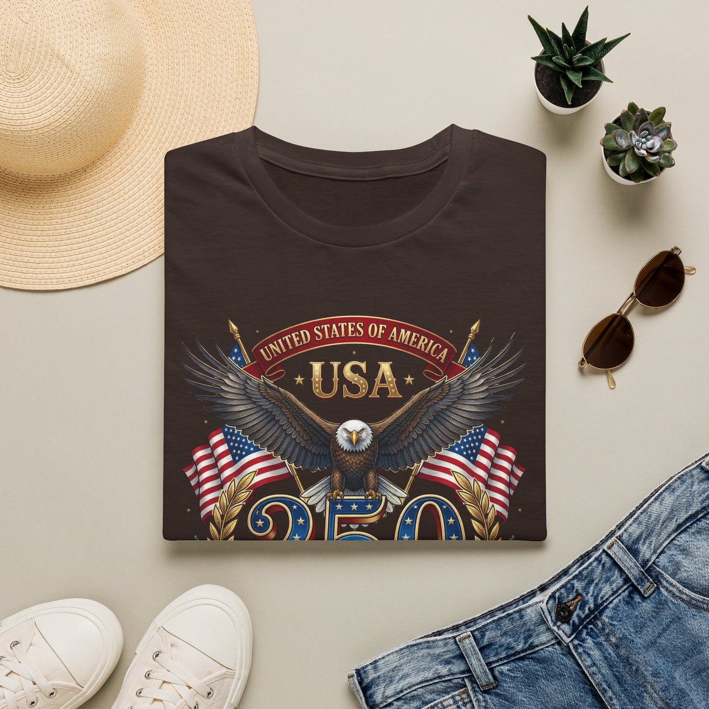 USA Eagle 250 Anniversary T-Shirt — Patriotic American Flag Tee 4 of July USA