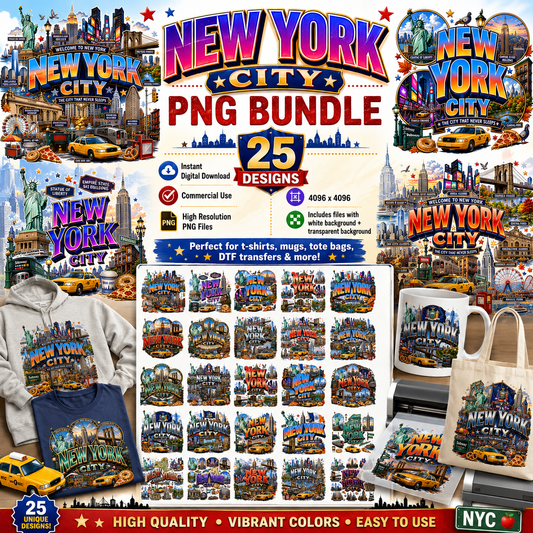 Vibrant New York City t-shirt, Illustration Digital Download - NYC Landmark Art Print for Commercial Use, POD Design, Digital Downloads
