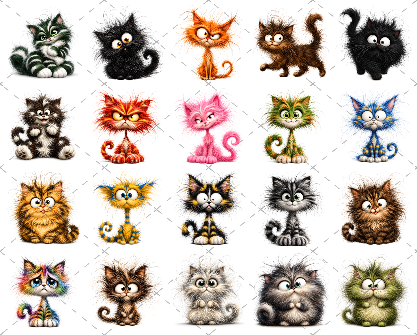 Whimsical Cartoon Cat PNG Bundle, Big-Eyed Fluffy Cats Sublimation, Cute Kawaii Cat Clipart for Tshirt Mug Tumbler Comme