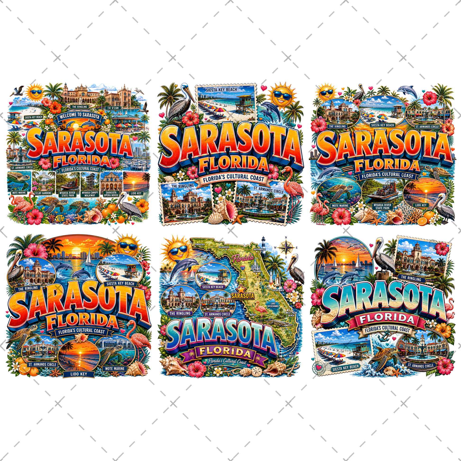 Sarasota Florida Travel Poster, Landmark Collage Wall Art, Florida Souvenir Print, Instant Digital Download PNG