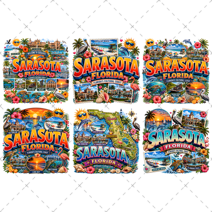 Sarasota Florida Travel Poster, Landmark Collage Wall Art, Florida Souvenir Print, Instant Digital Download PNG