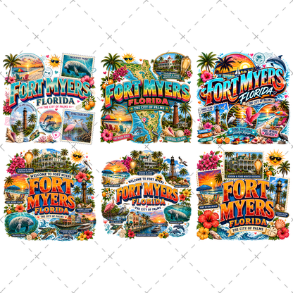 Fort Myers Florida PNG | City of Palms Travel Landmark Collage | Sublimation Design | POD T-Shirt Mug Tumbler Print