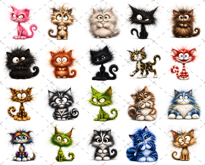 Whimsical Cartoon Cat PNG, Cute Fluffy Big Eyed Kitty Clipart, Sublimation Design for Tshirts Mugs Tumblers, Commercial 