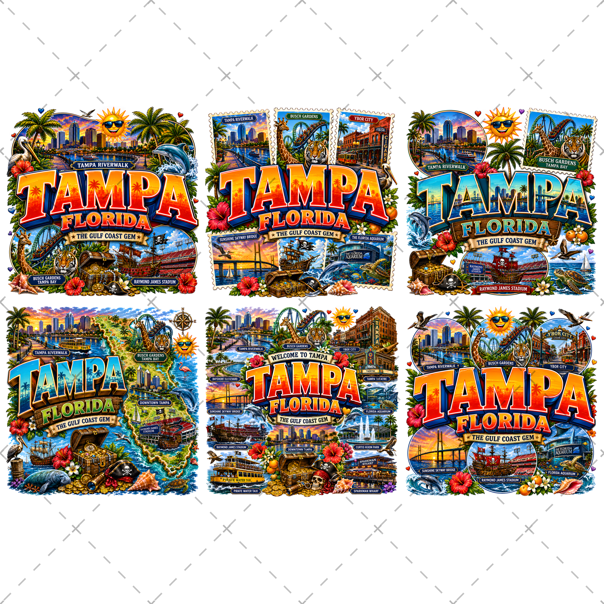 Tampa Florida Travel Poster PNG Sublimation Landmarks Souvenir Collage Print POD Tshirt Design Commercial Use