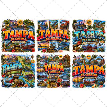 Tampa Florida Travel Poster PNG Sublimation Landmarks Souvenir Collage Print POD Tshirt Design Commercial Use