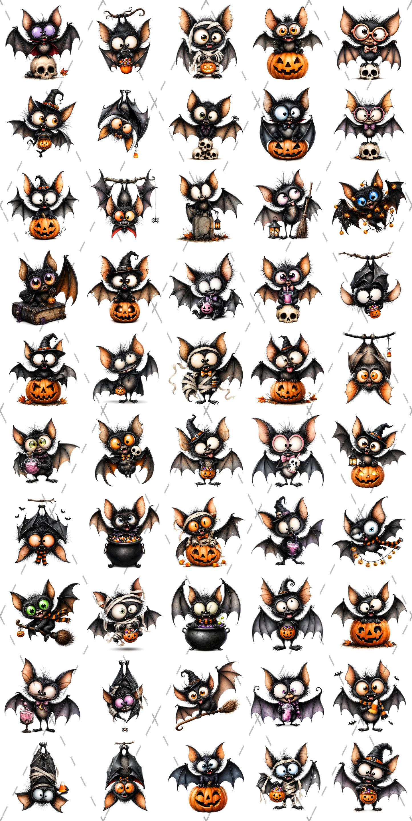 Halloween Bats Clipart, Whimsical Cartoon Pumpkins PNG, Sublimation Design, Cute Fall Commercial Use, POD Tshirt Mug Tum