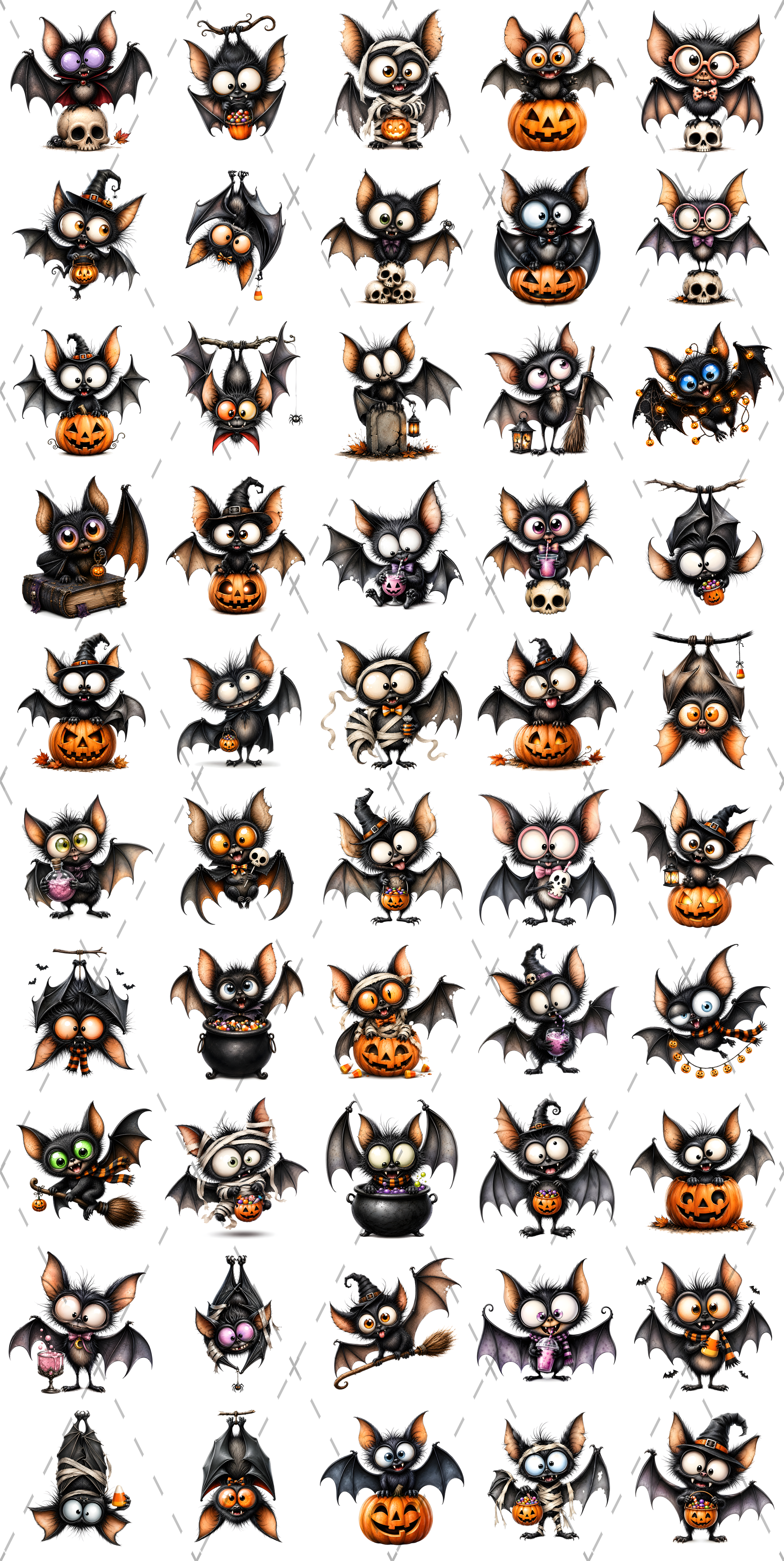 Halloween Bats Clipart, Whimsical Cartoon Pumpkins PNG, Sublimation Design, Cute Fall Commercial Use, POD Tshirt Mug Tum