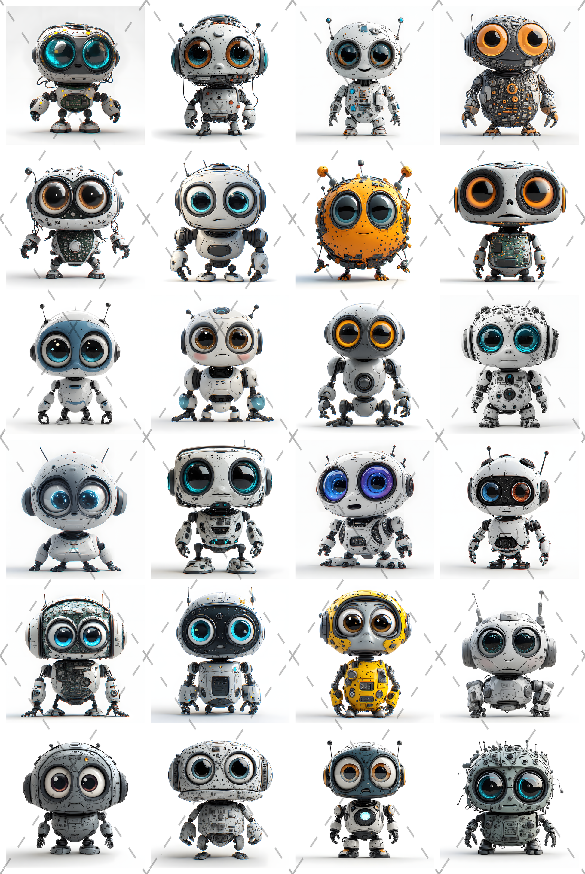 Cute Robot PNG Clipart, Big Eyed Cartoon Robots, Kids Decor Sublimation, T-Shirt Design, Commercial Use POD Bundle
