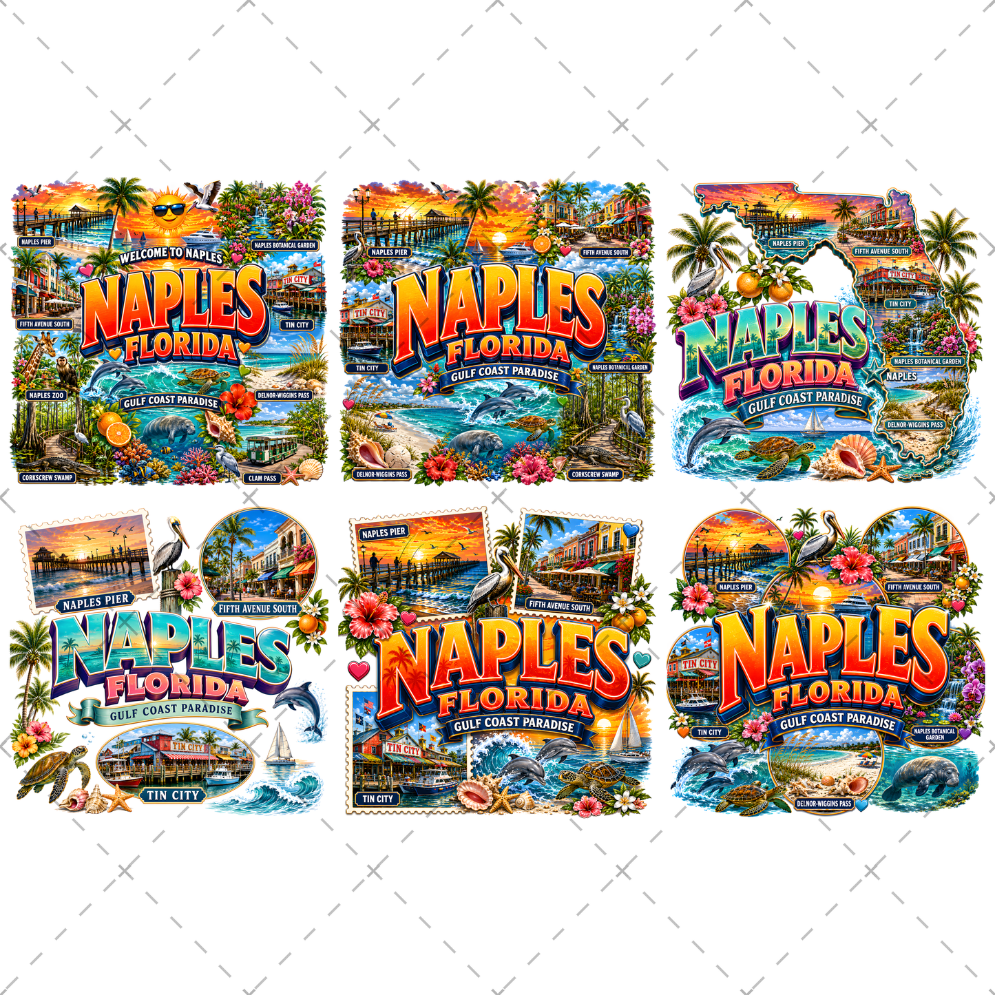 Naples Florida PNG Gulf Coast Landmarks Travel Souvenir Collage Sublimation T-Shirt Design Commercial Use Download