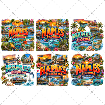Naples Florida PNG Gulf Coast Landmarks Travel Souvenir Collage Sublimation T-Shirt Design Commercial Use Download