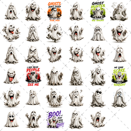 Funny Halloween Ghost Clipart PNG, Cute Cartoon Ghosts Sublimation, Spooky Decor Crafts, Commercial Use POD Tshirt Tumbler Designs — tumbler wrap, spooky clipart