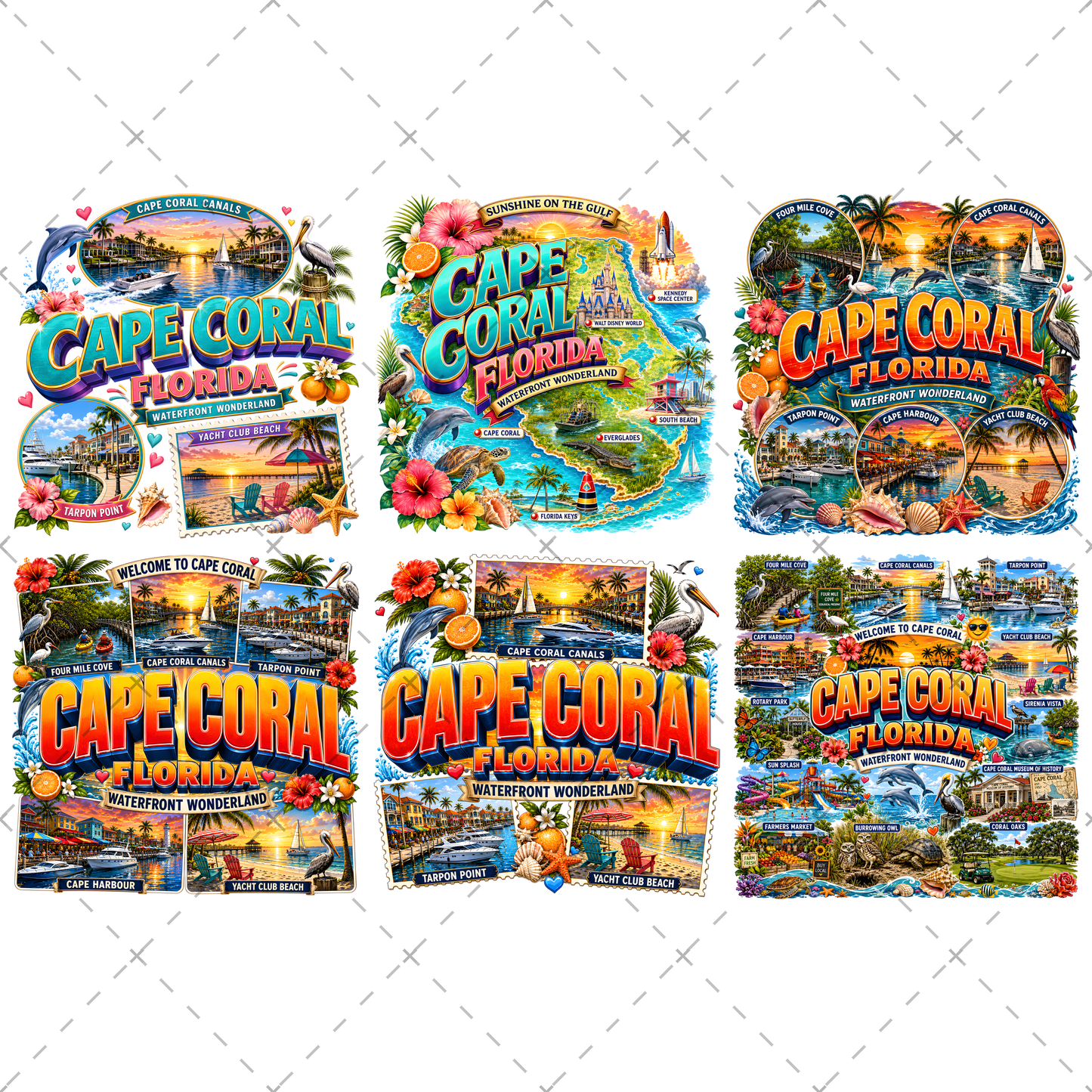 Cape Coral Florida Waterfront Travel Collage PNG | Souvenir Art Sublimation Print | Commercial Use POD T-Shirt Mug Desig