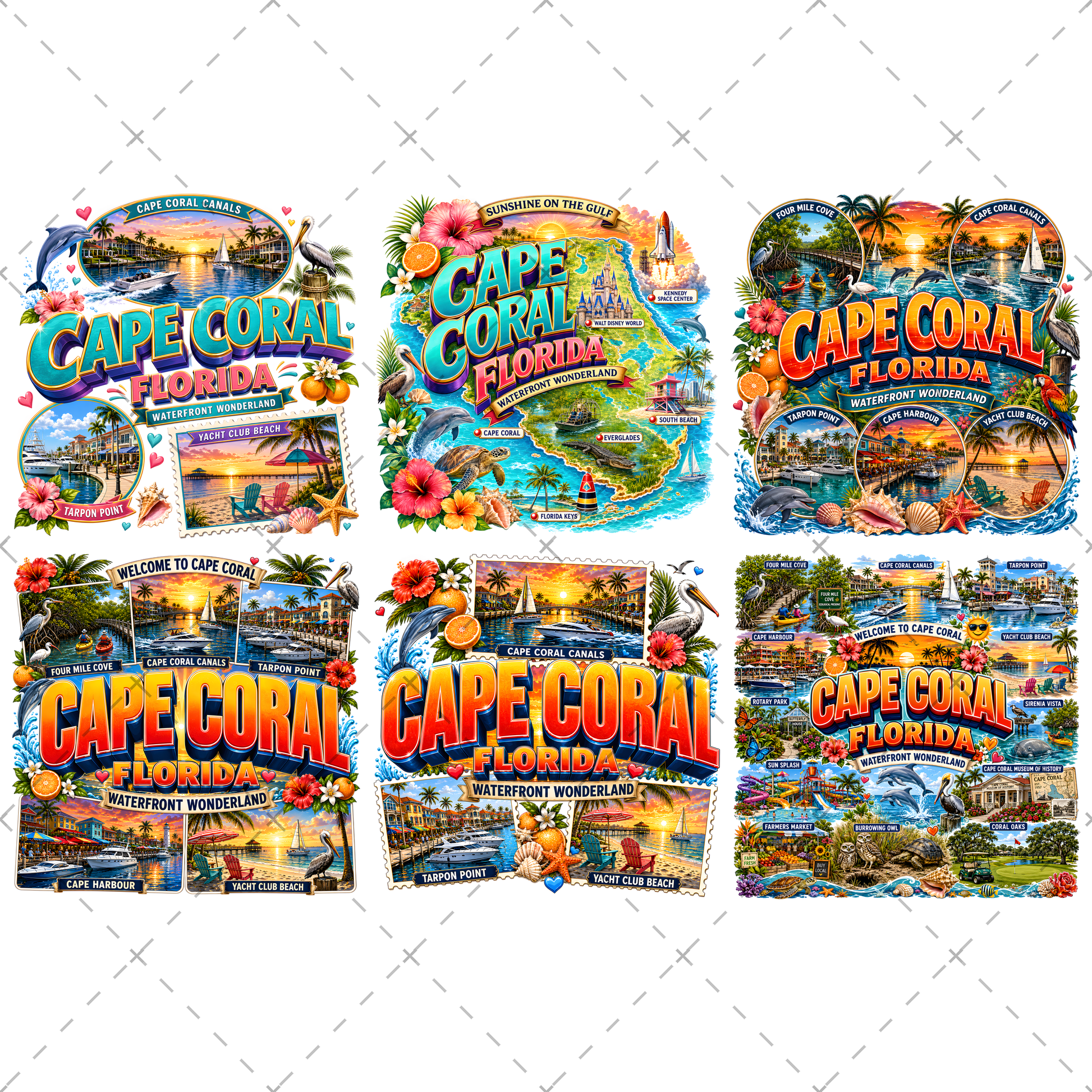 Cape Coral Florida Waterfront Travel Collage PNG | Souvenir Art Sublimation Print | Commercial Use POD T-Shirt Mug Desig