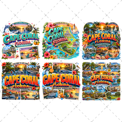 Cape Coral Florida Waterfront Travel Collage PNG | Souvenir Art Sublimation Print | Commercial Use POD T-Shirt Mug Desig