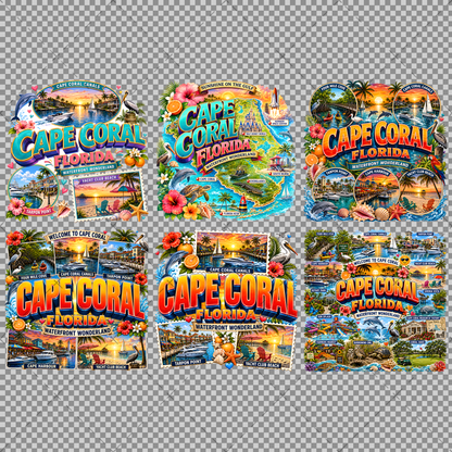 Cape Coral Florida Waterfront Travel Collage PNG | Souvenir Art Sublimation Print | Commercial Use POD T-Shirt Mug Desig