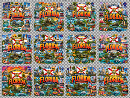 Florida Sunshine State PNG Travel Souvenir Collage Sublimation Design Landmarks Beach POD T-Shirt Mug Tumbler