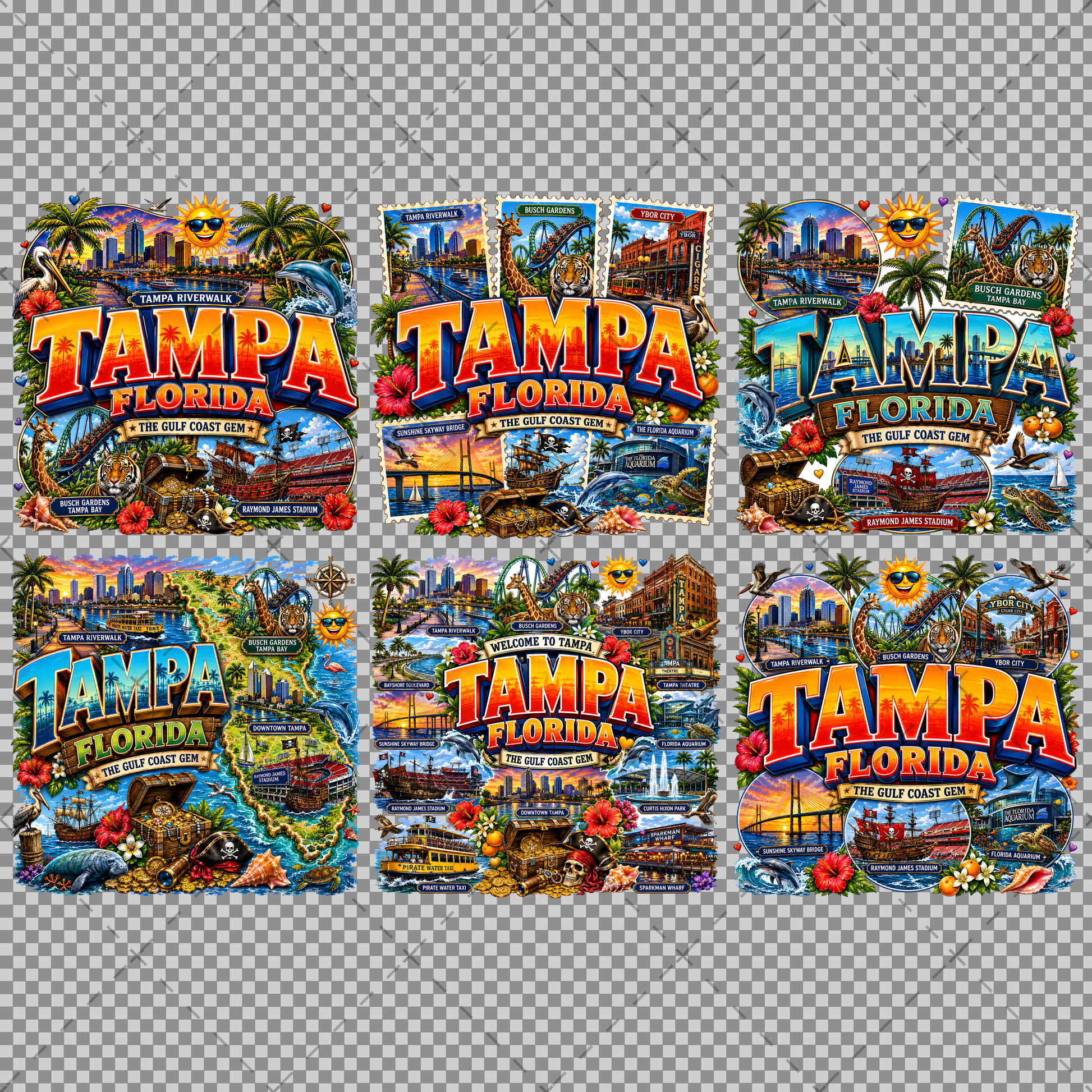 Tampa Florida Travel Poster PNG Sublimation Landmarks Souvenir Collage Print POD Tshirt Design Commercial Use