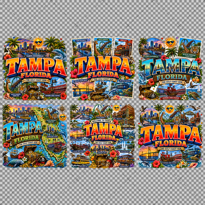 Tampa Florida Travel Poster PNG Sublimation Landmarks Souvenir Collage Print POD Tshirt Design Commercial Use