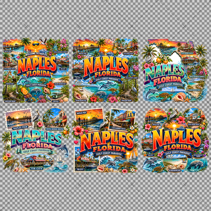 Naples Florida PNG Gulf Coast Landmarks Travel Souvenir Collage Sublimation T-Shirt Design Commercial Use Download
