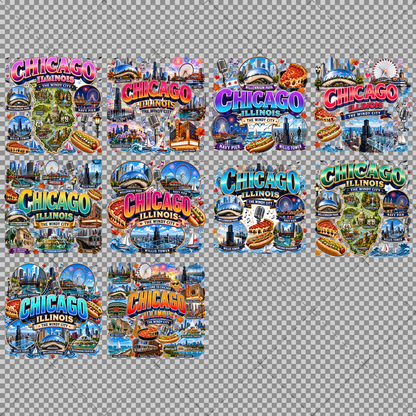Chicago Illinois Landmarks PNG Travel Collage Digital Download Sublimation Print Commercial Use POD, small business png, chicago png, illinois landmarks, PNG, digital download, high resolution